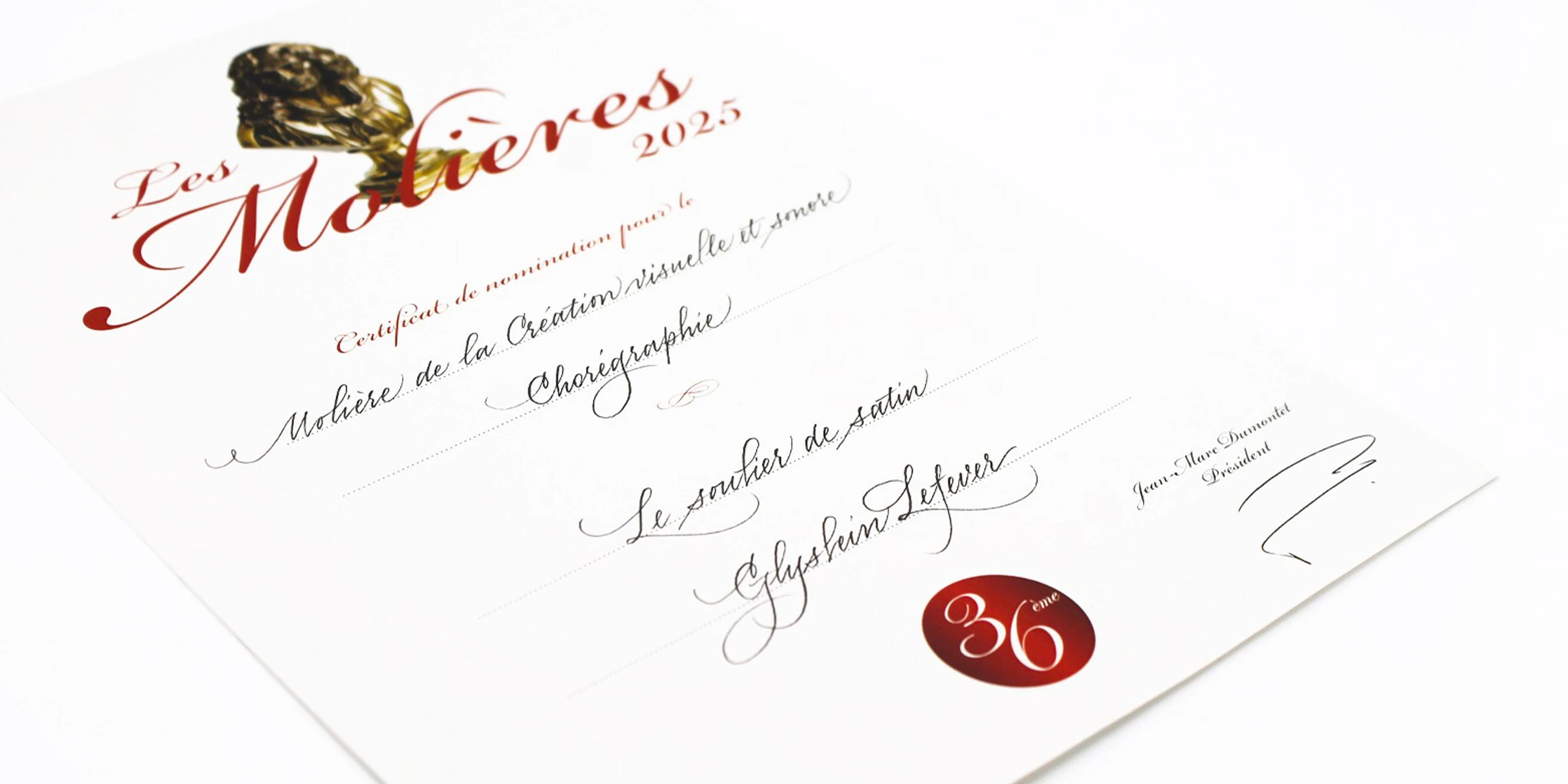 Calligraphie de prestige pour les Molières — lettrage d'apparat par Graphiplus
